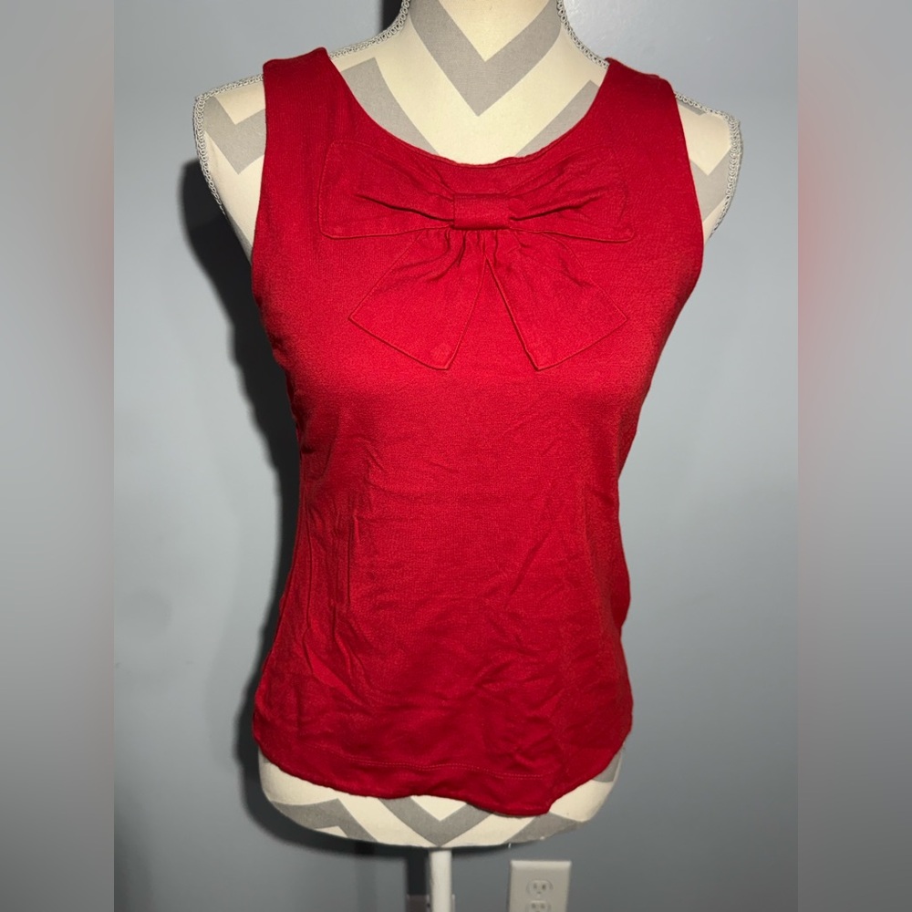 Banana Republic Vibrant Red Sleeveless Blouse with Bow‎